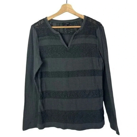 Lucky Brand Dark Gray Thermal Lace Detail Long Sleeve L - Picture 1 of 3